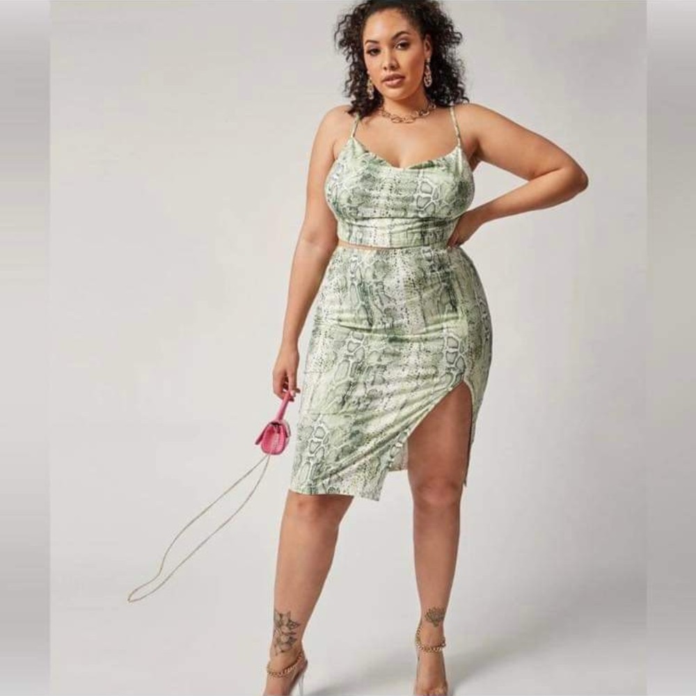 NEW plus snakeskin cami top & split skirt set